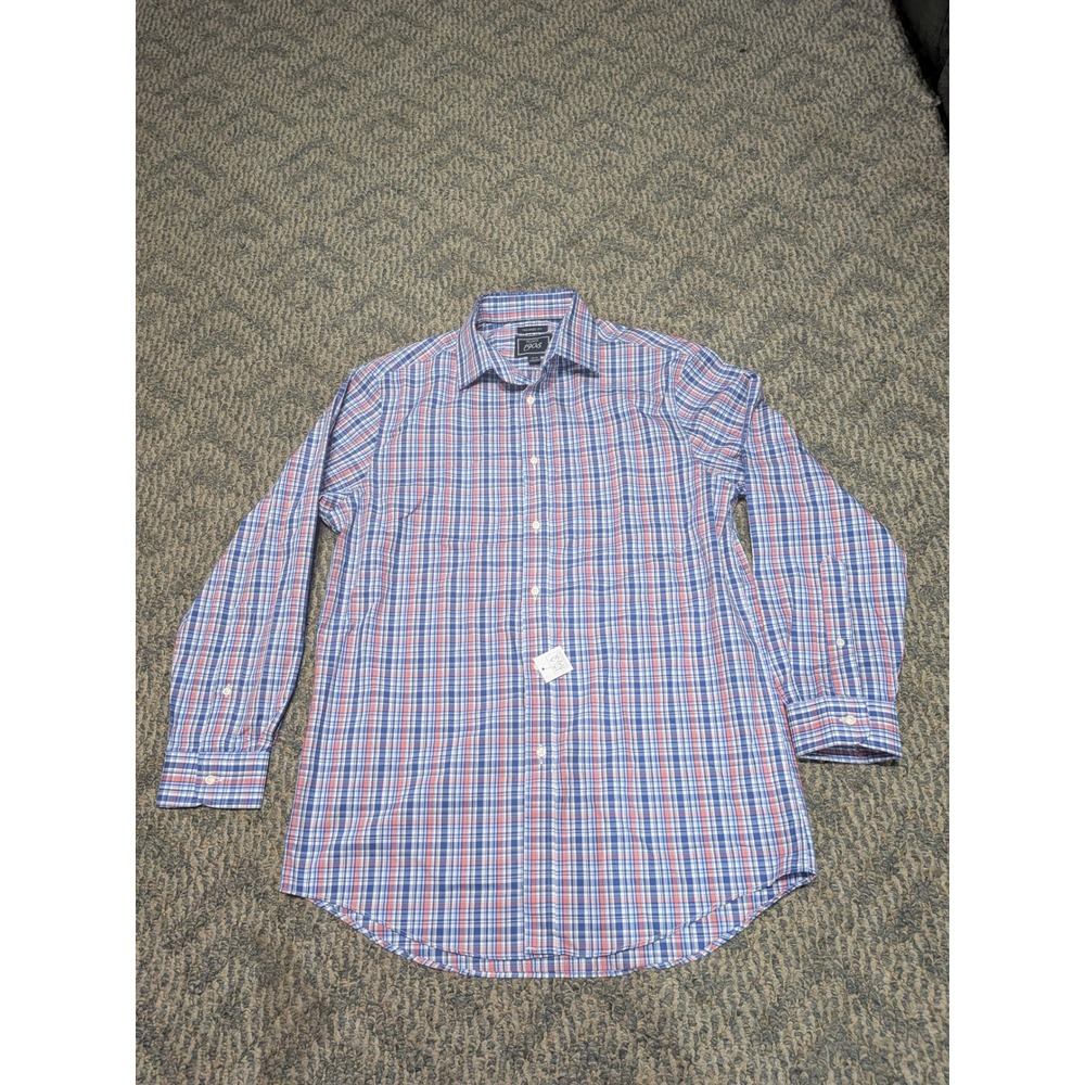 Jos. A. Bank 1905 Tailored Fit Plaid Button Down Shirt Blue Orange 16-33 NWT